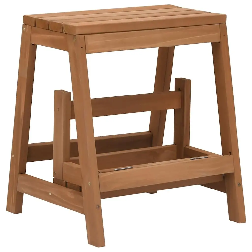 Foldable Step Stool Solid Wood Brown Kitchen Living Room Storage Seat Stepping