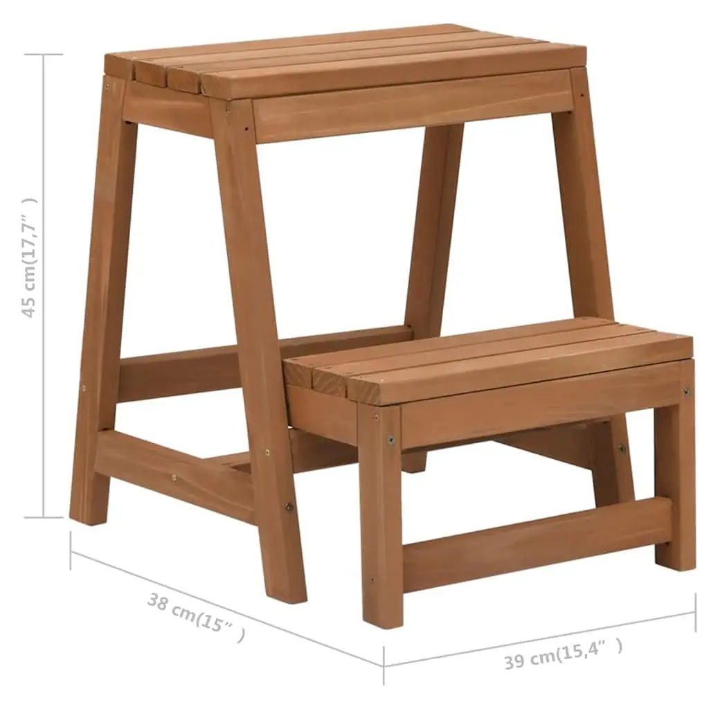 Foldable Step Stool Solid Wood Brown Kitchen Living Room Storage Seat Stepping