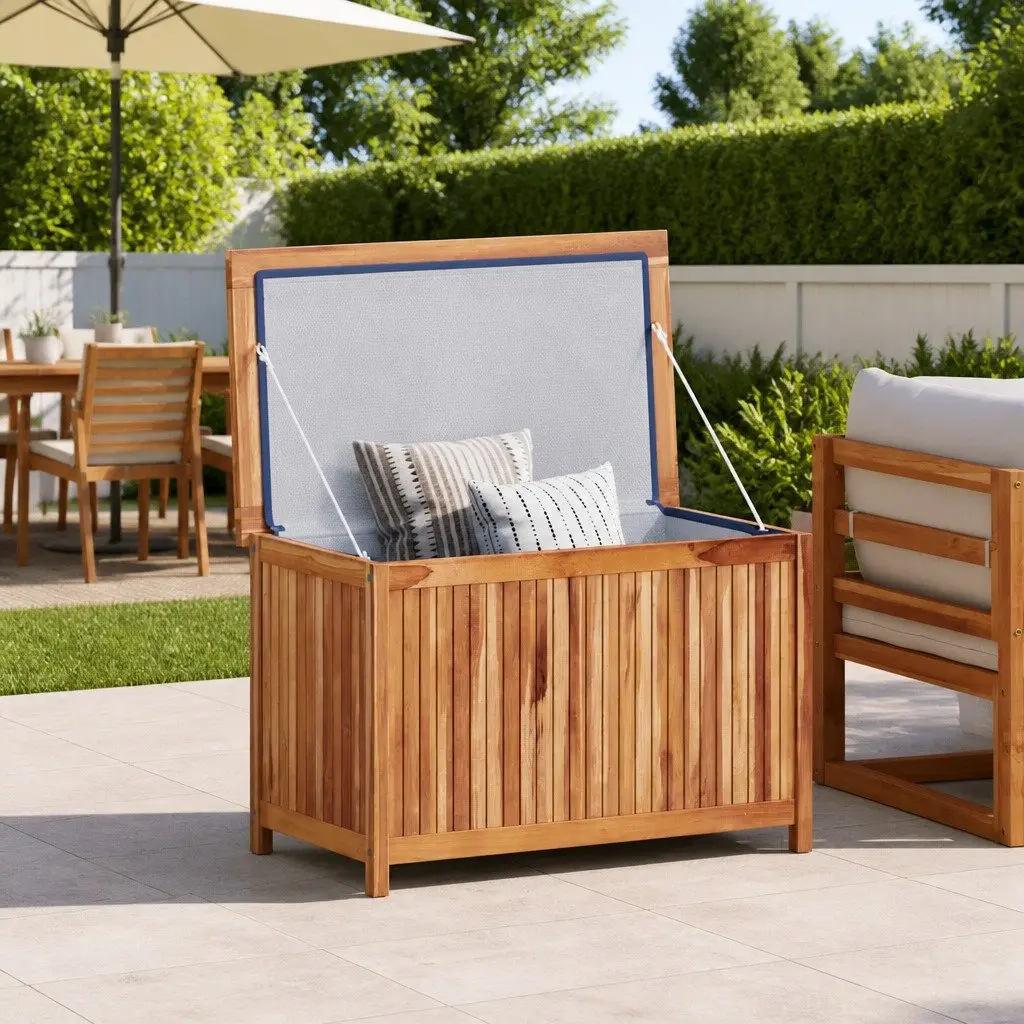 Garden Storage Box Outdoor 90x50x58cm Wooden Deck Chest Furniture Organiser