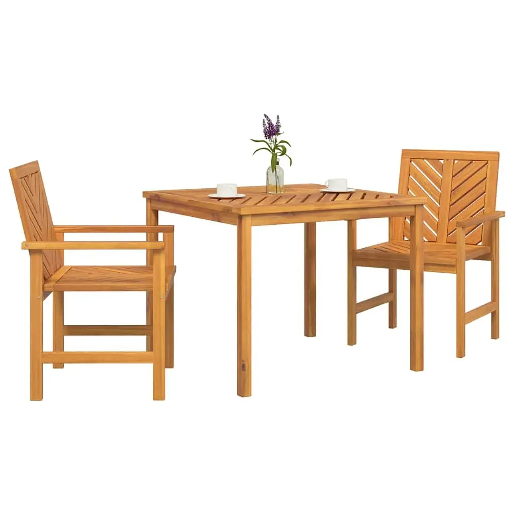 Garden Dining Set Outdoor 3 Pieces Solid Acacia Wood Table Chairs Brown