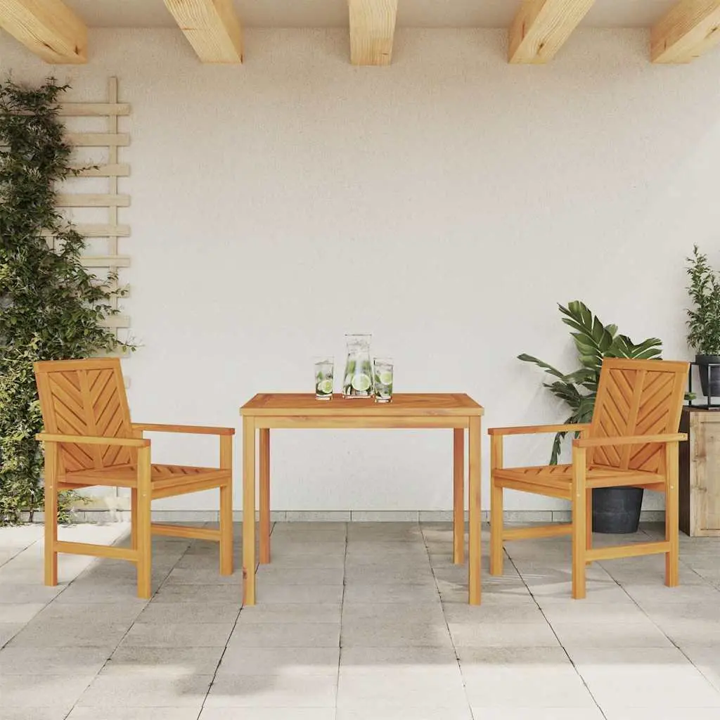 Garden Dining Set Outdoor 3 Pieces Solid Acacia Wood Table Chairs Brown
