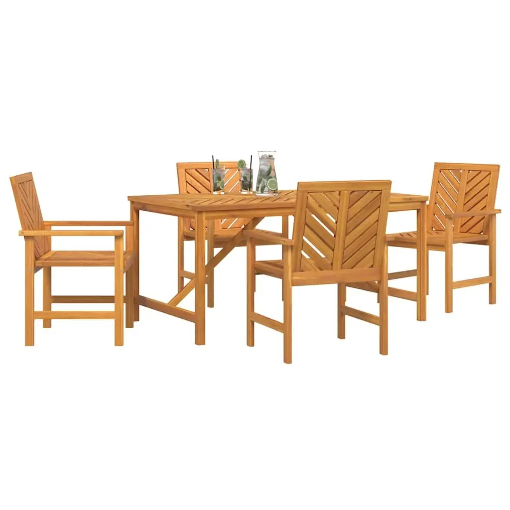 Garden Dining Set 5 Piece Outdoor Furniture Brown Solid Wood Table Chairs