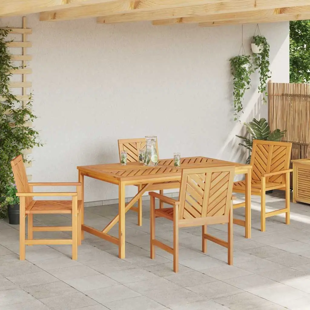 Garden Dining Set 5 Piece Outdoor Furniture Brown Solid Wood Table Chairs