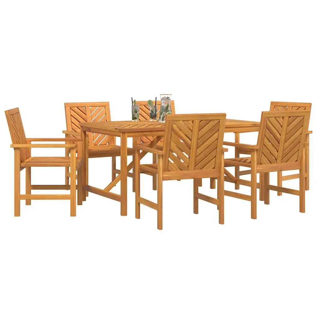 Garden Dining Set 7 Piece Outdoor Furniture Brown Solid Wood Table Chairs