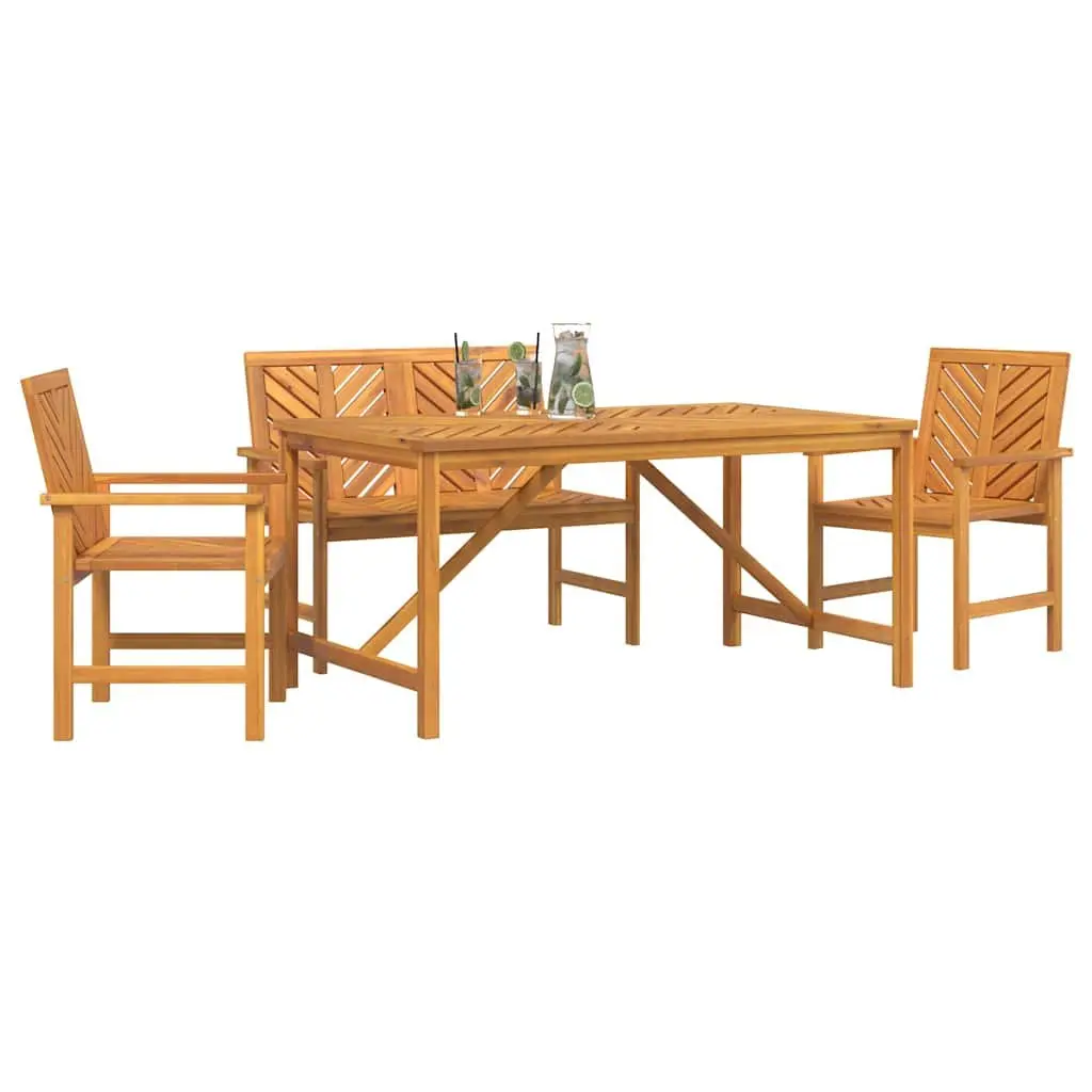 Garden Dining Set Outdoor Patio Furniture 4 Piece Solid Acacia Wood Table Chairs