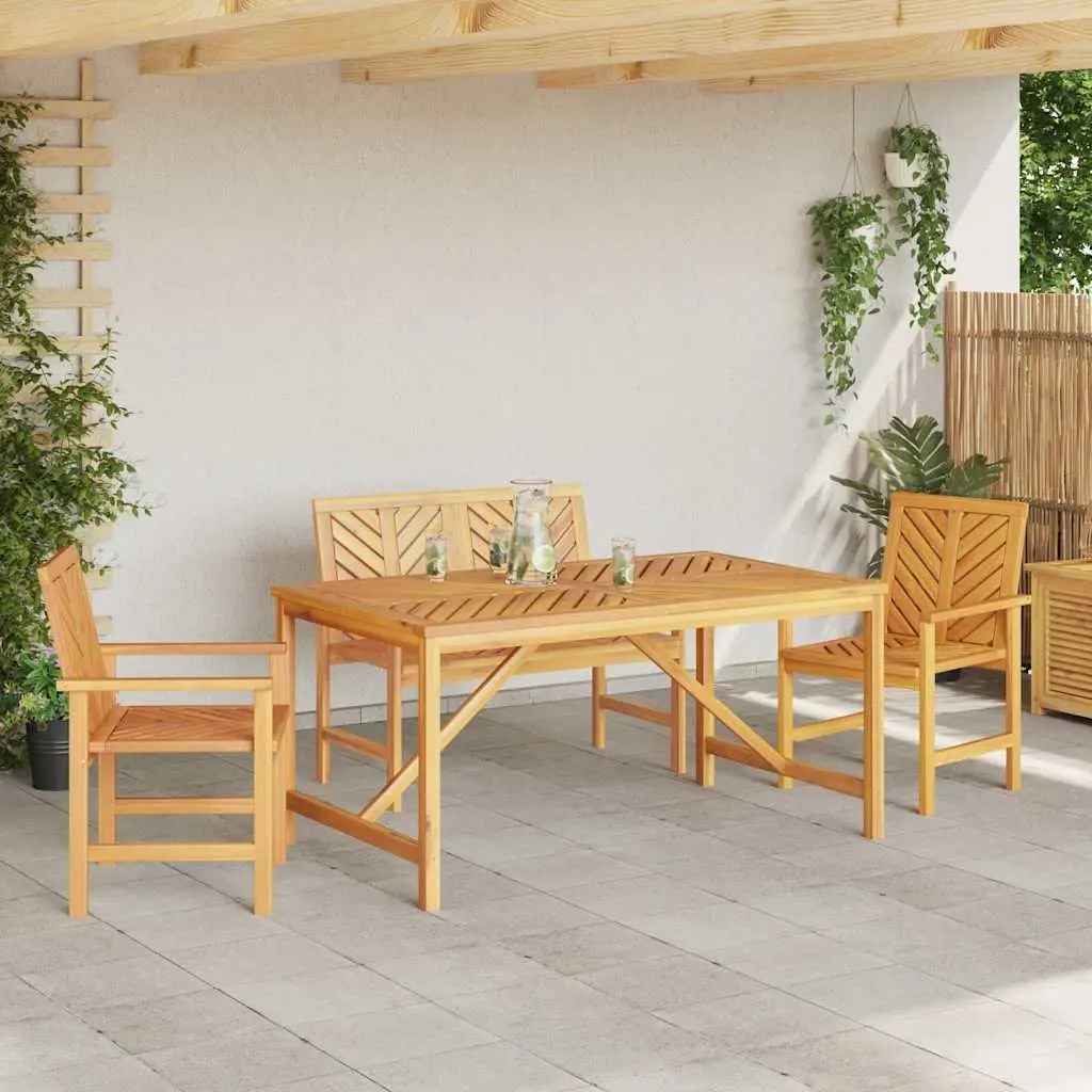 Garden Dining Set Outdoor Patio Furniture 4 Piece Solid Acacia Wood Table Chairs