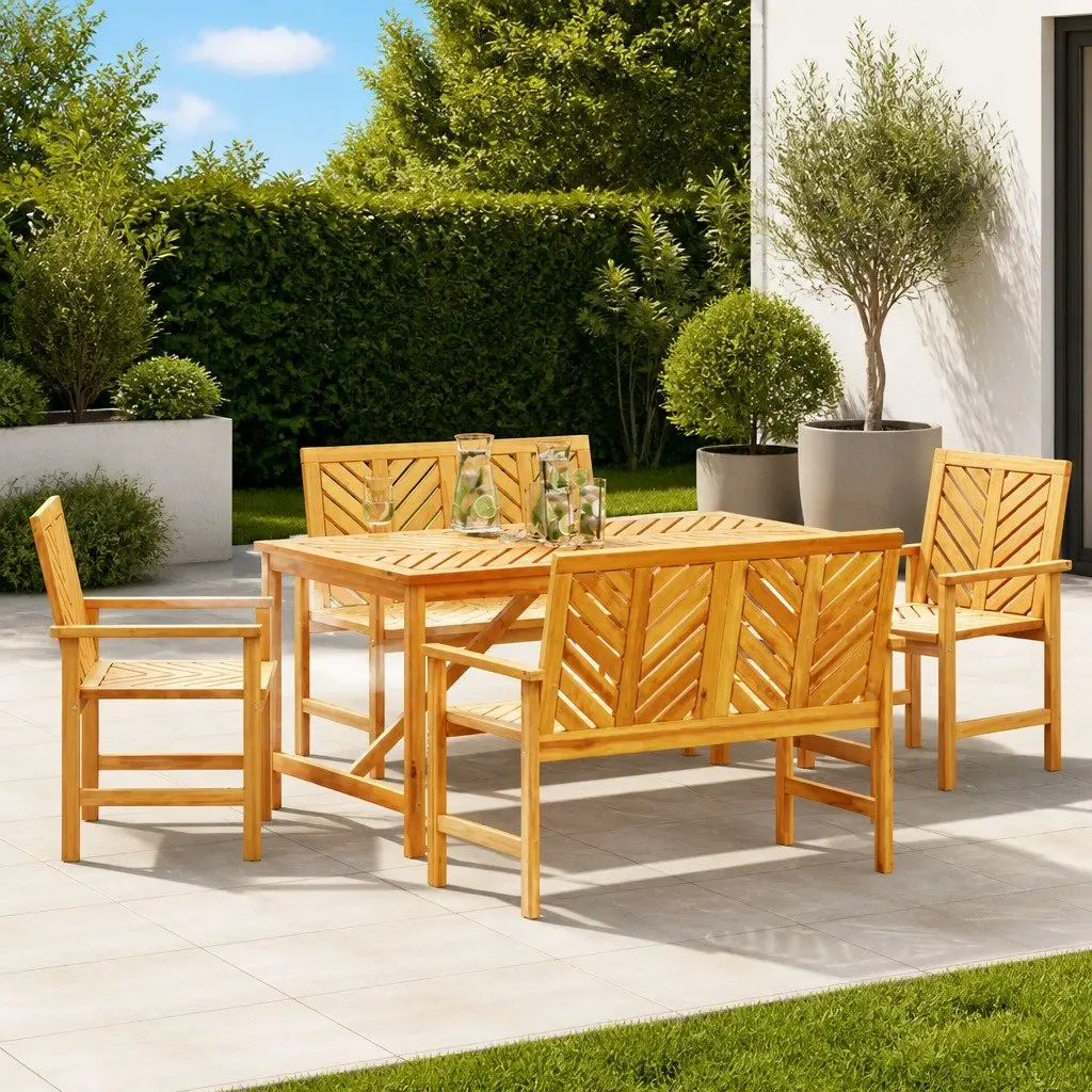 Garden Dining Set 5 Piece Outdoor Table Chairs Brown Solid Acacia Wood Furniture