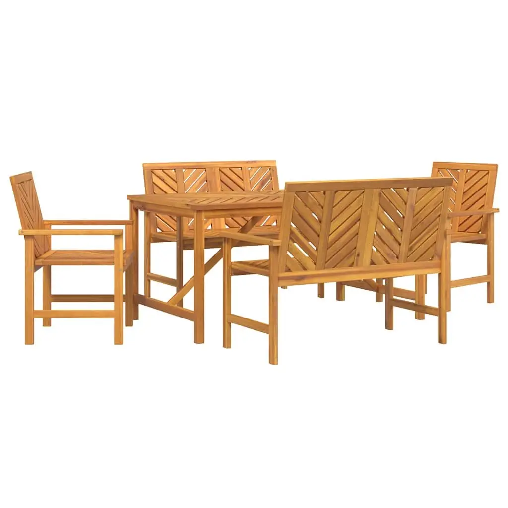 Garden Dining Set Outdoor 5 Piece Rectangular Table and Chairs Brown Solid Acacia Wood
