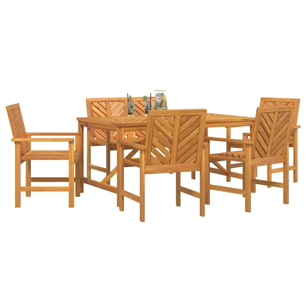 Garden Dining Set 6 Pieces Brown Solid Acacia Wood Outdoor Table Chairs Patio