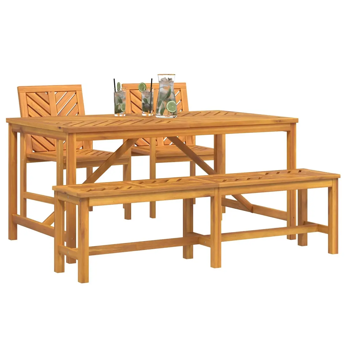 Garden Dining Set Outdoor Patio Acacia Wood 4 Pieces Brown