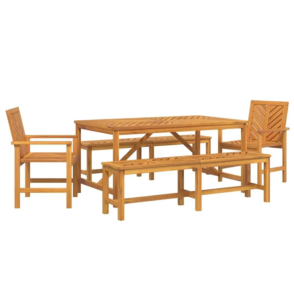 Garden Dining Set Outdoor Use 5 Piece Brown Solid Acacia Wood Rectangular Table Chairs