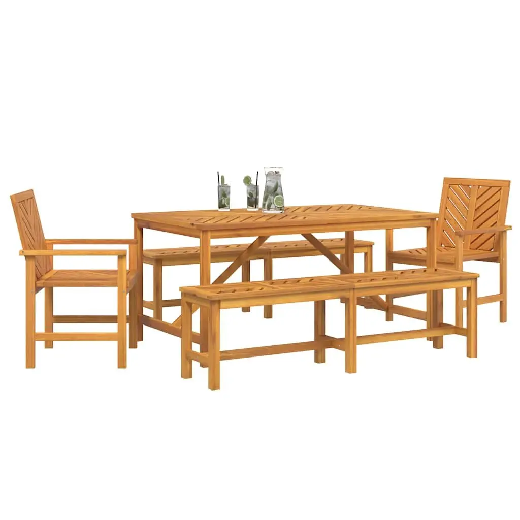 Garden Dining Set Outdoor Use 5 Piece Brown Solid Acacia Wood Rectangular Table Chairs