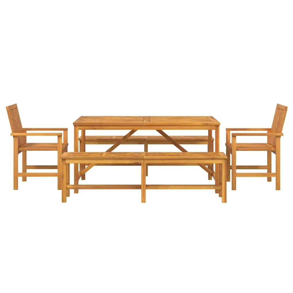 Garden Dining Set Outdoor Use 5 Piece Brown Solid Acacia Wood Rectangular Table Chairs