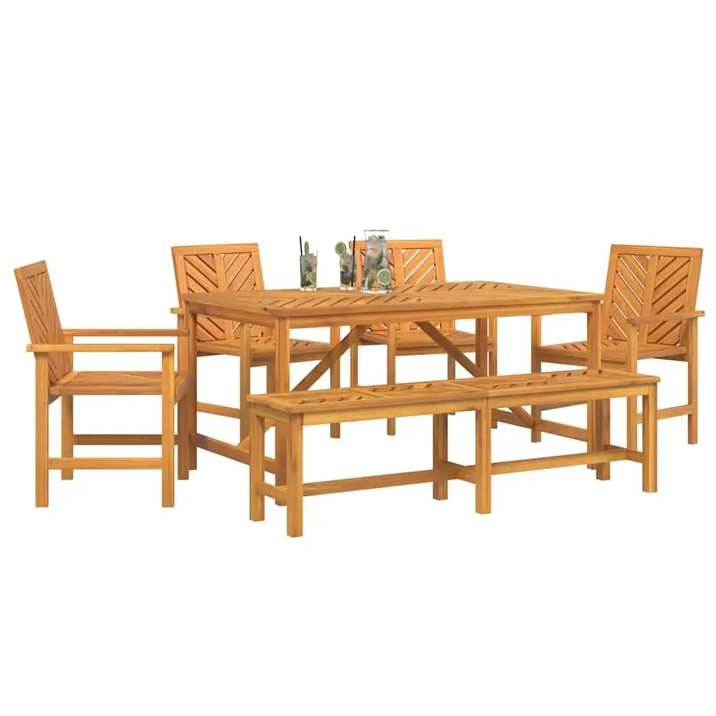 Garden Dining Set Outdoor Patio 6 Piece Solid Acacia Wood Brown