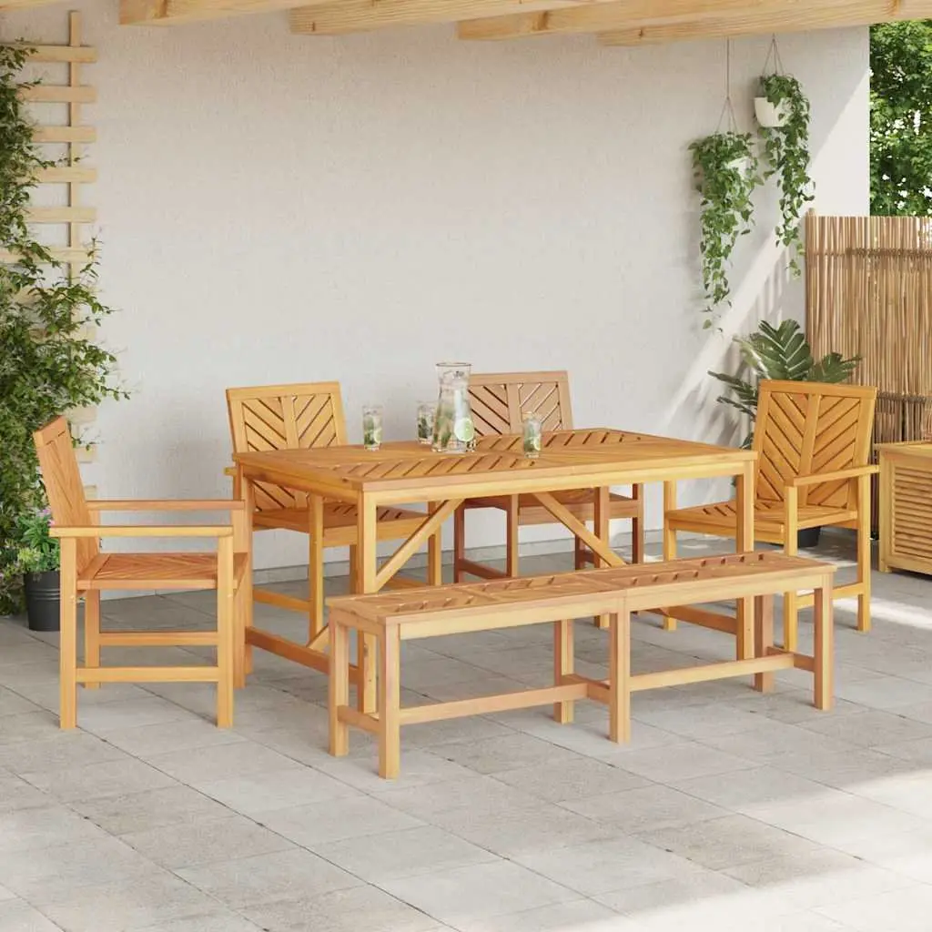 Garden Dining Set Outdoor Patio 6 Piece Solid Acacia Wood Brown
