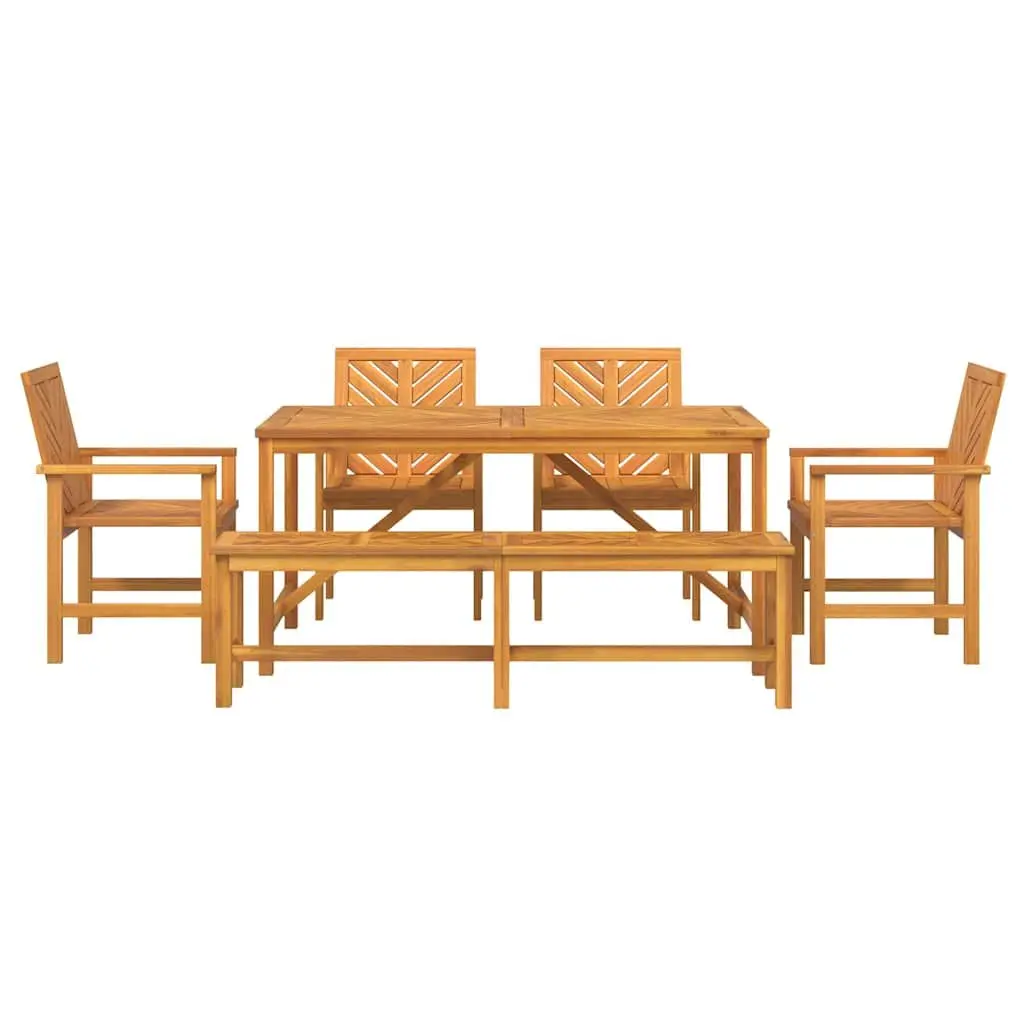 Garden Dining Set Outdoor Patio 6 Piece Solid Acacia Wood Brown