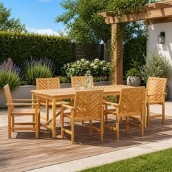 Garden Dining Set 7 Piece Outdoor Furniture Acacia Wood Table Chairs Brown