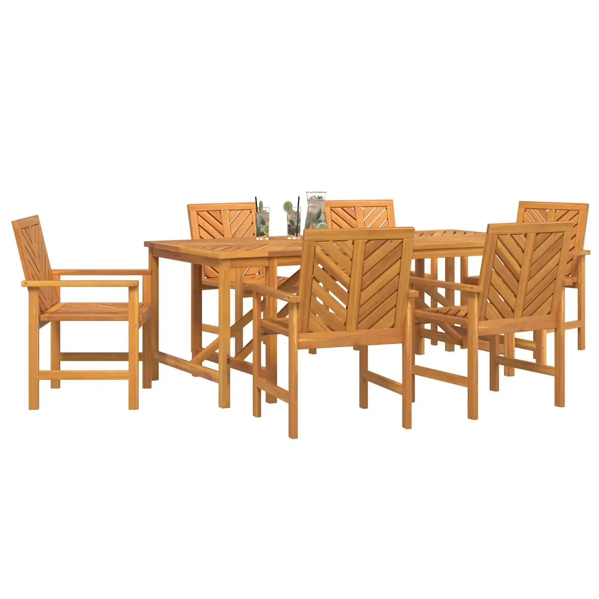 Garden Dining Set Outdoor Furniture 7 Piece Acacia Wood Table Chairs Brown
