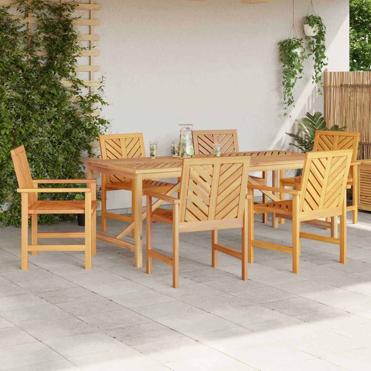 Garden Dining Set Outdoor Furniture 7 Piece Acacia Wood Table Chairs Brown