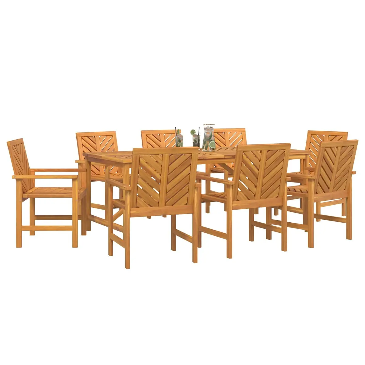 Garden Dining Set 9 Pieces Outdoor Furniture Solid Acacia Wood Brown Table