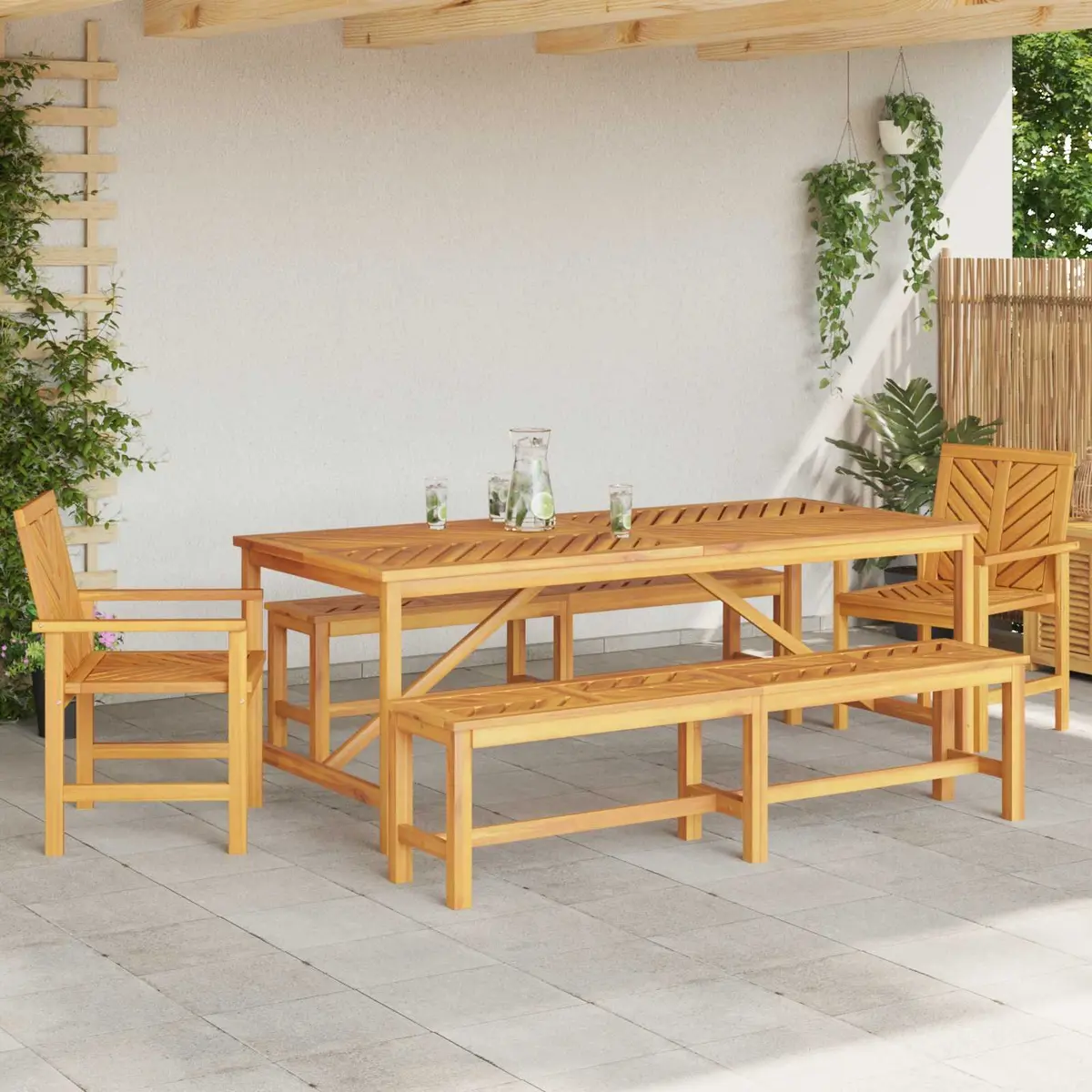 Garden Dining Set Outdoor Use 5 Pieces Brown Solid Acacia Wood