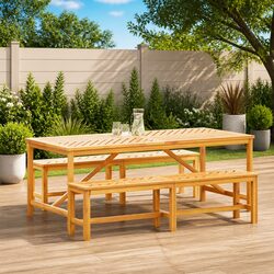 3 Piece Garden Dining Set: Solid Wood & Oiled Finish