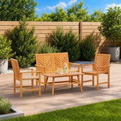 Solid Acacia Wood 4-Piece Lounge Set for Outdoor Use
