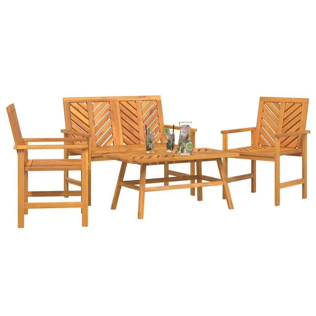 Garden Lounge Set 4 Piece Outdoor Furniture Brown Acacia Wood Patio Seating