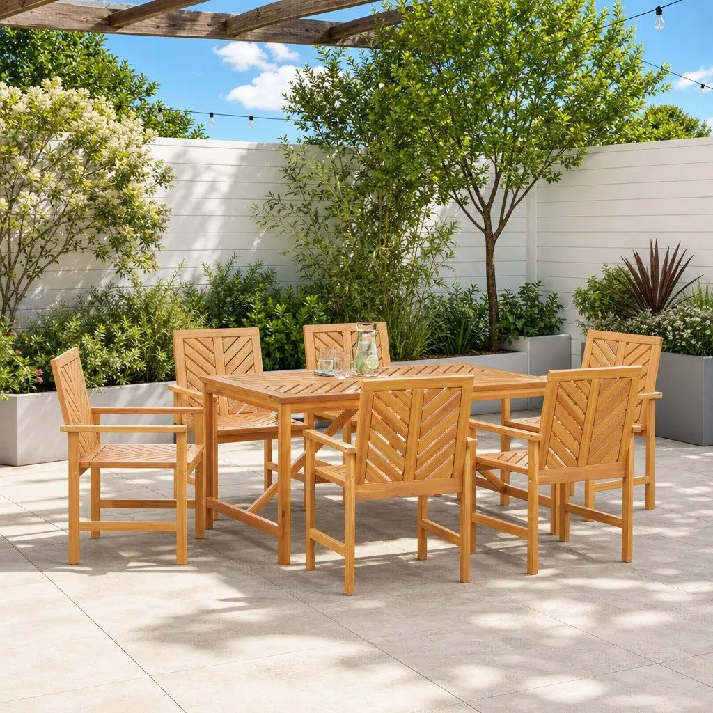Outdoor Dining Chair Set 6 Piece Acacia Wood Garden Terrace Backyard Seating