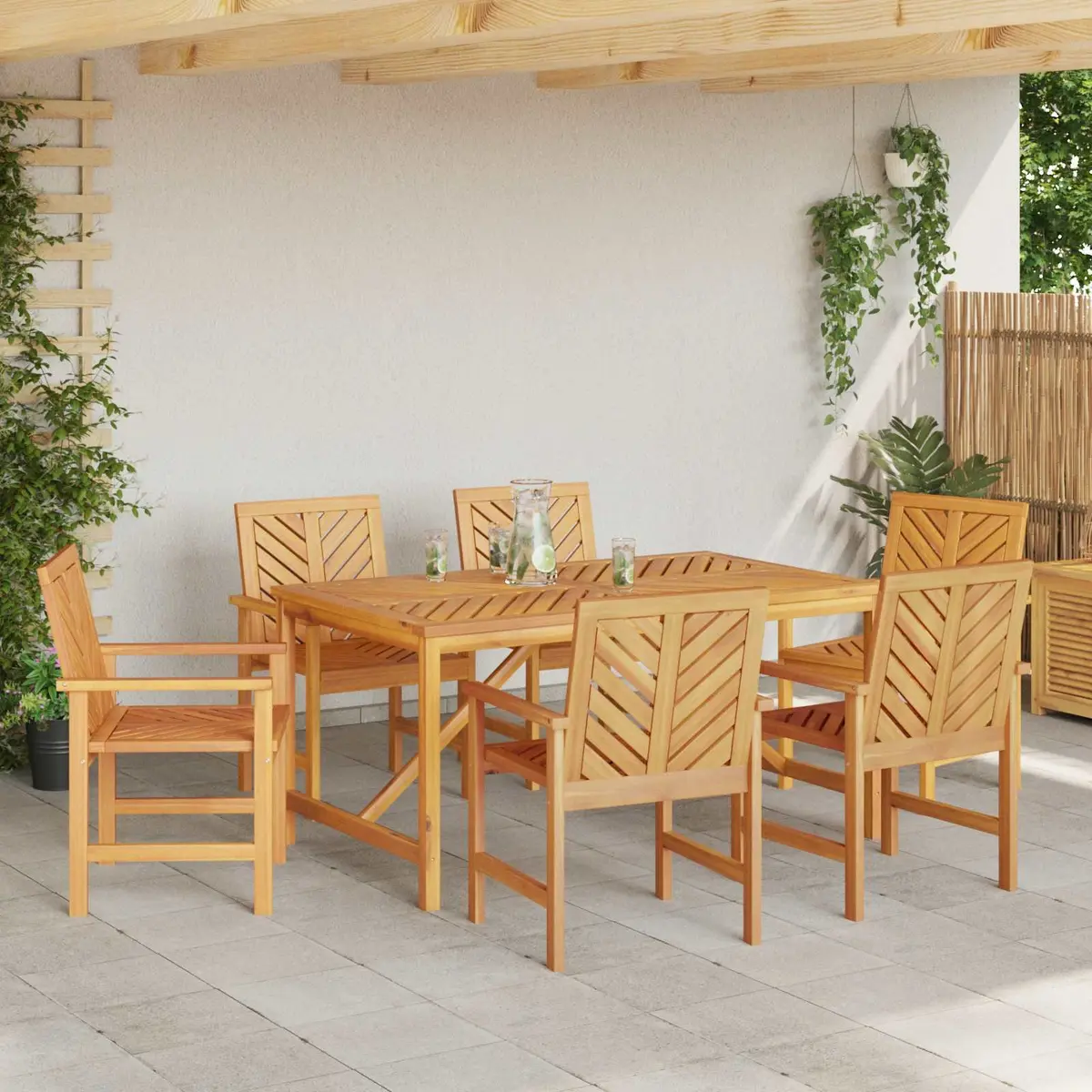 Outdoor Dining Chair Set 6 Piece Acacia Wood Garden Terrace Backyard Seating