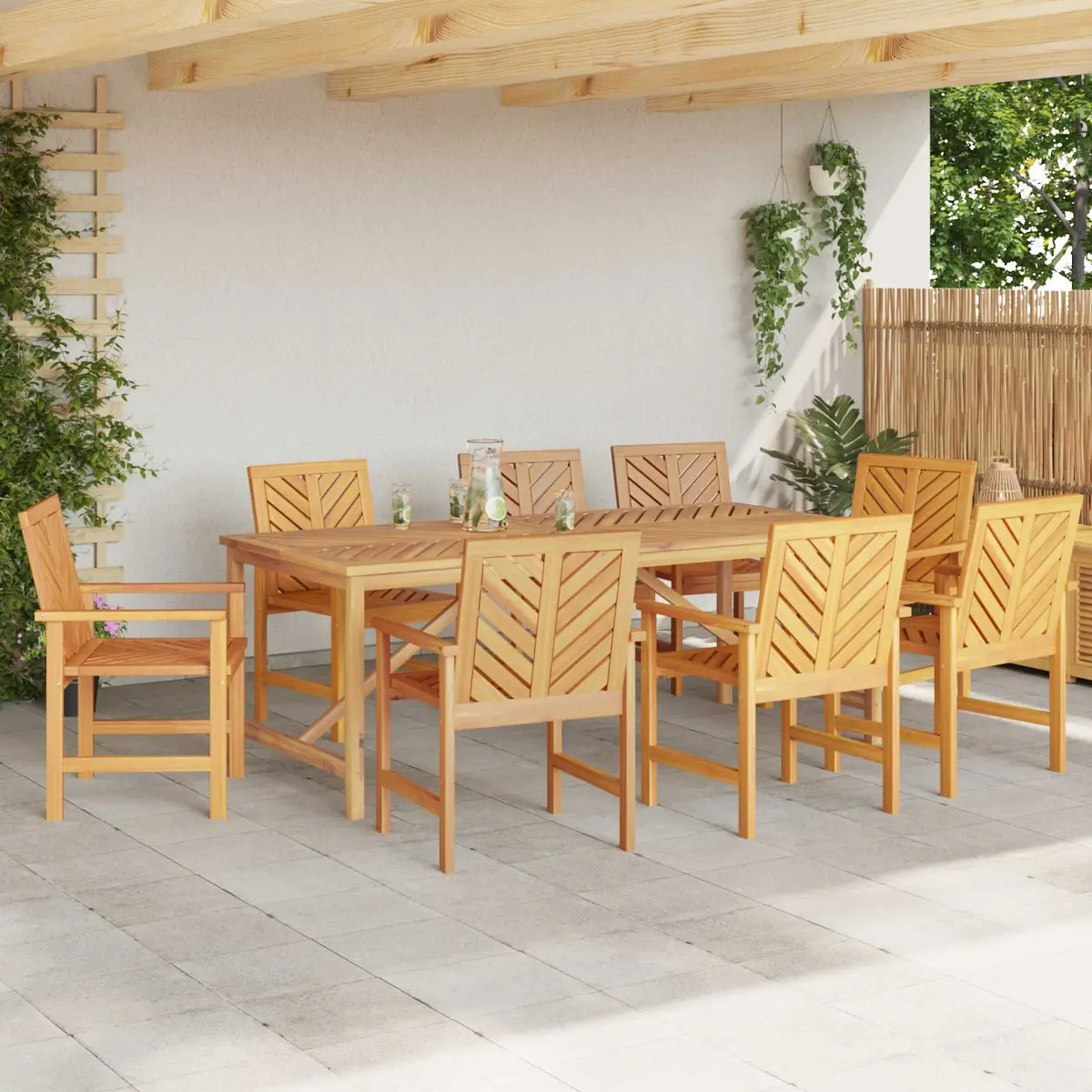 Outdoor Dining Chair Set 8 pcs Solid Acacia Wood Garden Patio Seating Brown