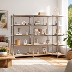 5-Layer Storage Shelves – Silver Steel & Engineered Wood (3 pcs)