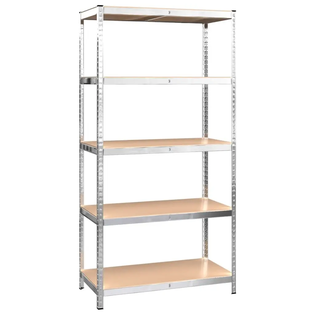 5-Layer Industrial Storage Shelves 4 pcs Silver Steel Engineered Wood Garage