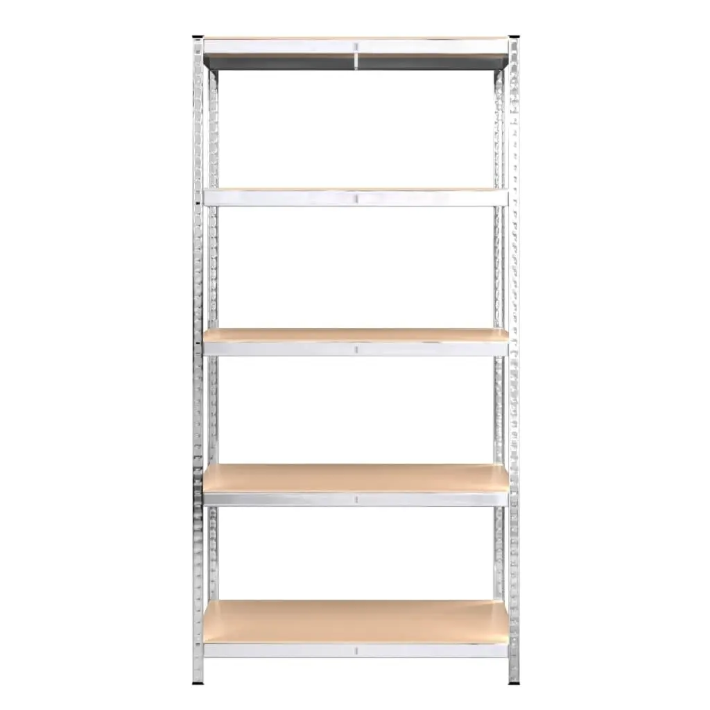 5-Layer Industrial Storage Shelves 4 pcs Silver Steel Engineered Wood Garage