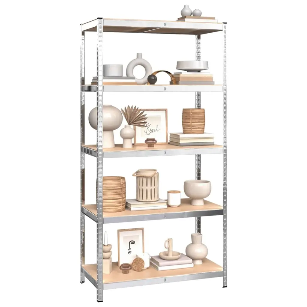 5-Layer Industrial Storage Shelves 4 pcs Silver Steel Engineered Wood Garage