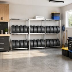 2-Layer Steel Tire Rack 110x40x180 cm for Garage Storage
