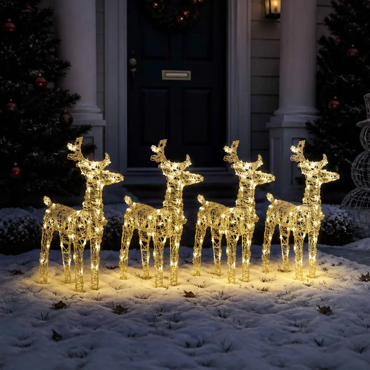 Christmas Reindeer Lights Outdoor Decoration 4 Piece Warm White Acrylic Yard Display
