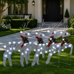 Christmas Reindeer Lights 4 Pcs Silver 80 LED Outdoor Indoor Decoration Effects