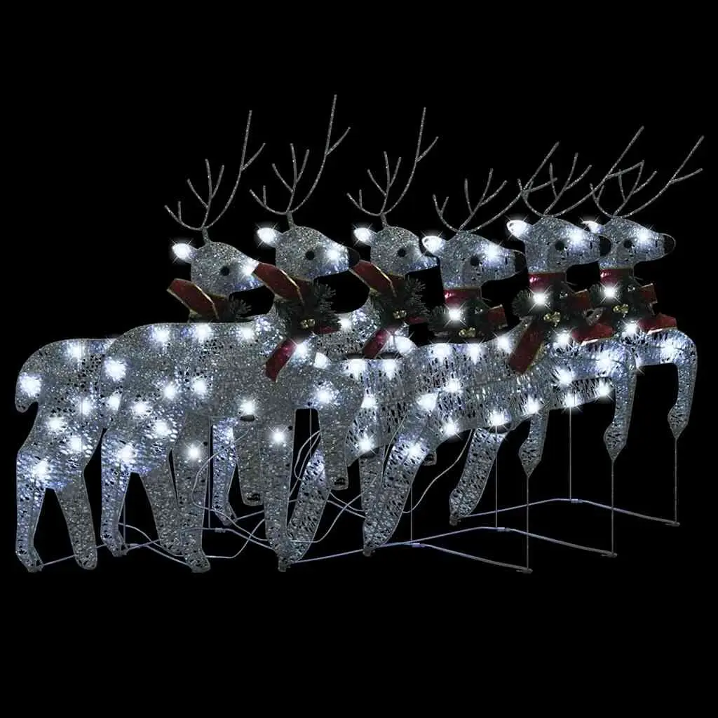 Christmas Reindeer Decorations Indoor Outdoor 6 Piece Silver 120 LED Lights