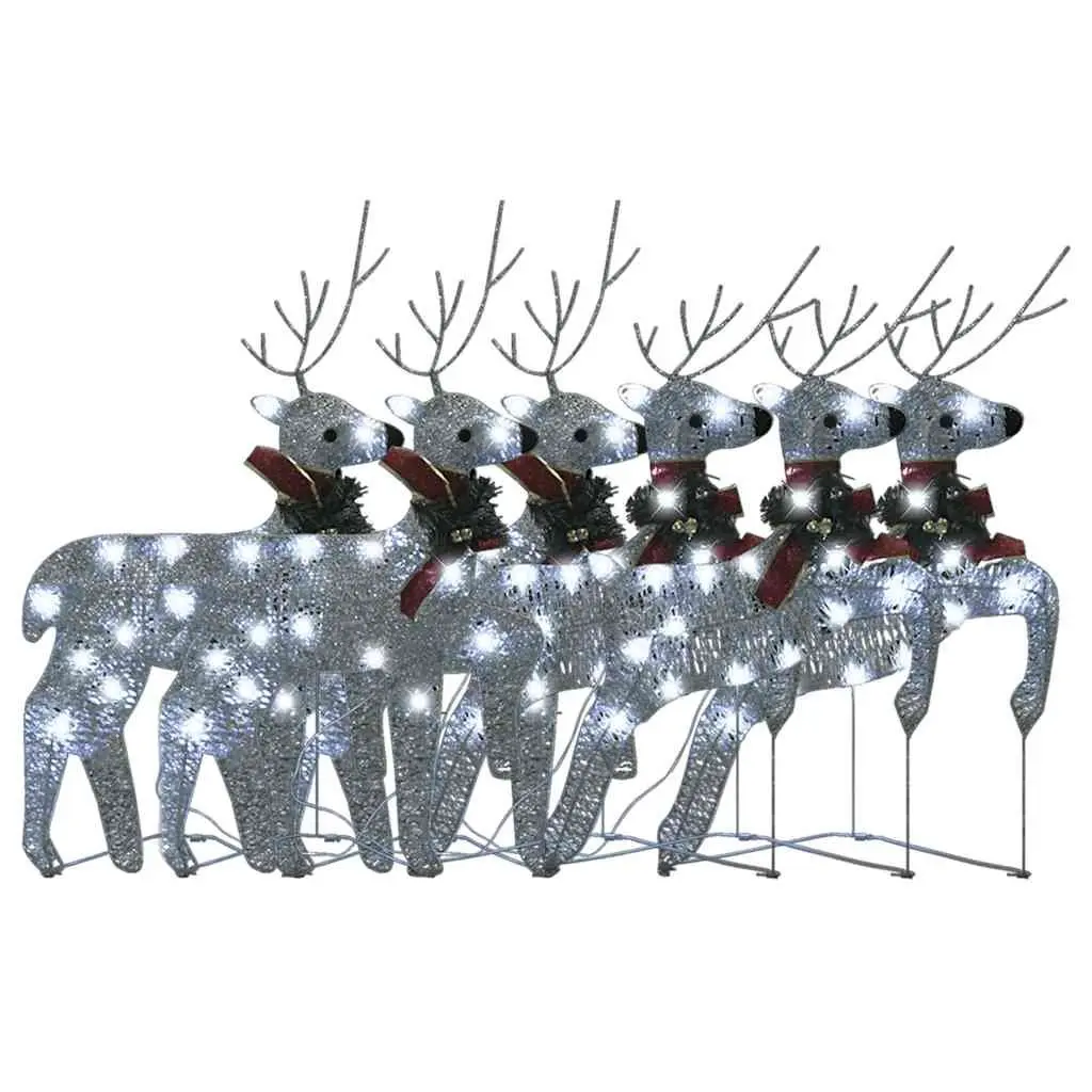 Christmas Reindeer Decorations Indoor Outdoor 6 Piece Silver 120 LED Lights