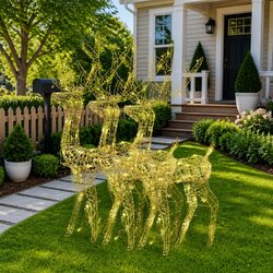 3 Acrylic Reindeer Decorations with 140 LED Lights, 128cm