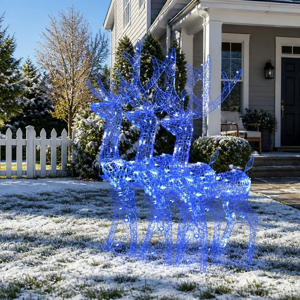 Acrylic Reindeer Christmas Decorations Indoor Outdoor 128cm 3 Piece Blue LED Lights