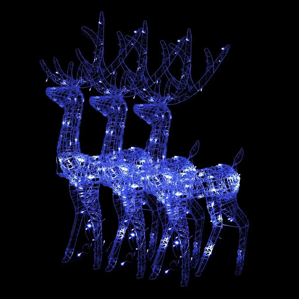 Acrylic Reindeer Christmas Decorations Indoor Outdoor 128cm 3 Piece Blue LED Lights