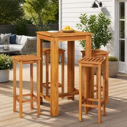 5 Piece Patio Dining Set in Brown Acacia Wood