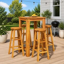 5 Piece Outdoor Bar Set: Solid Acacia Wood Design