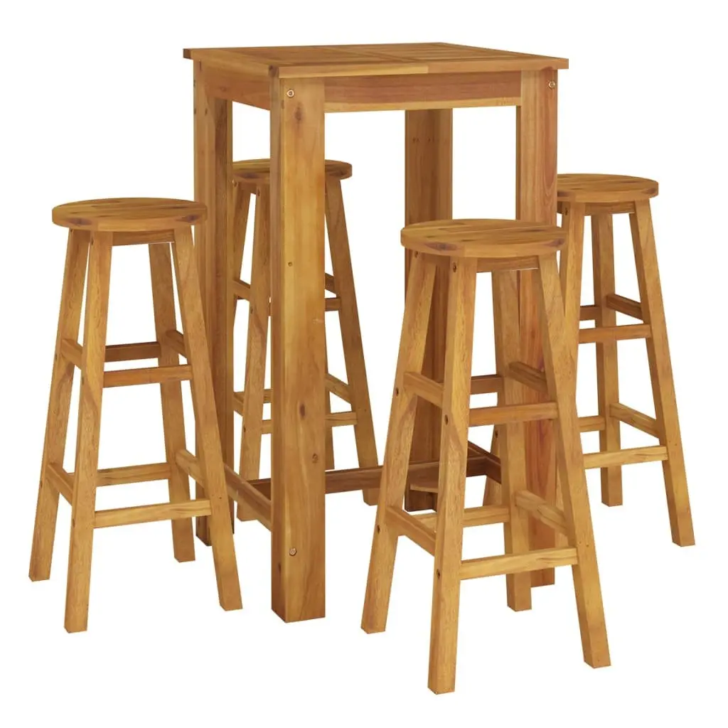 5 Piece Garden Bar Set Outdoor Furniture Solid Acacia Wood Brown