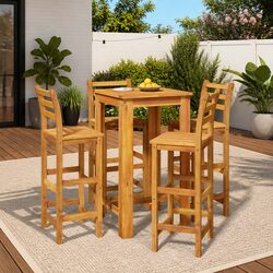 5 Piece Garden Bar Set: Acacia Wood Dining Furniture Details