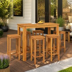 7 Piece Garden Bar Set: Solid Acacia Wood, Brown Finish