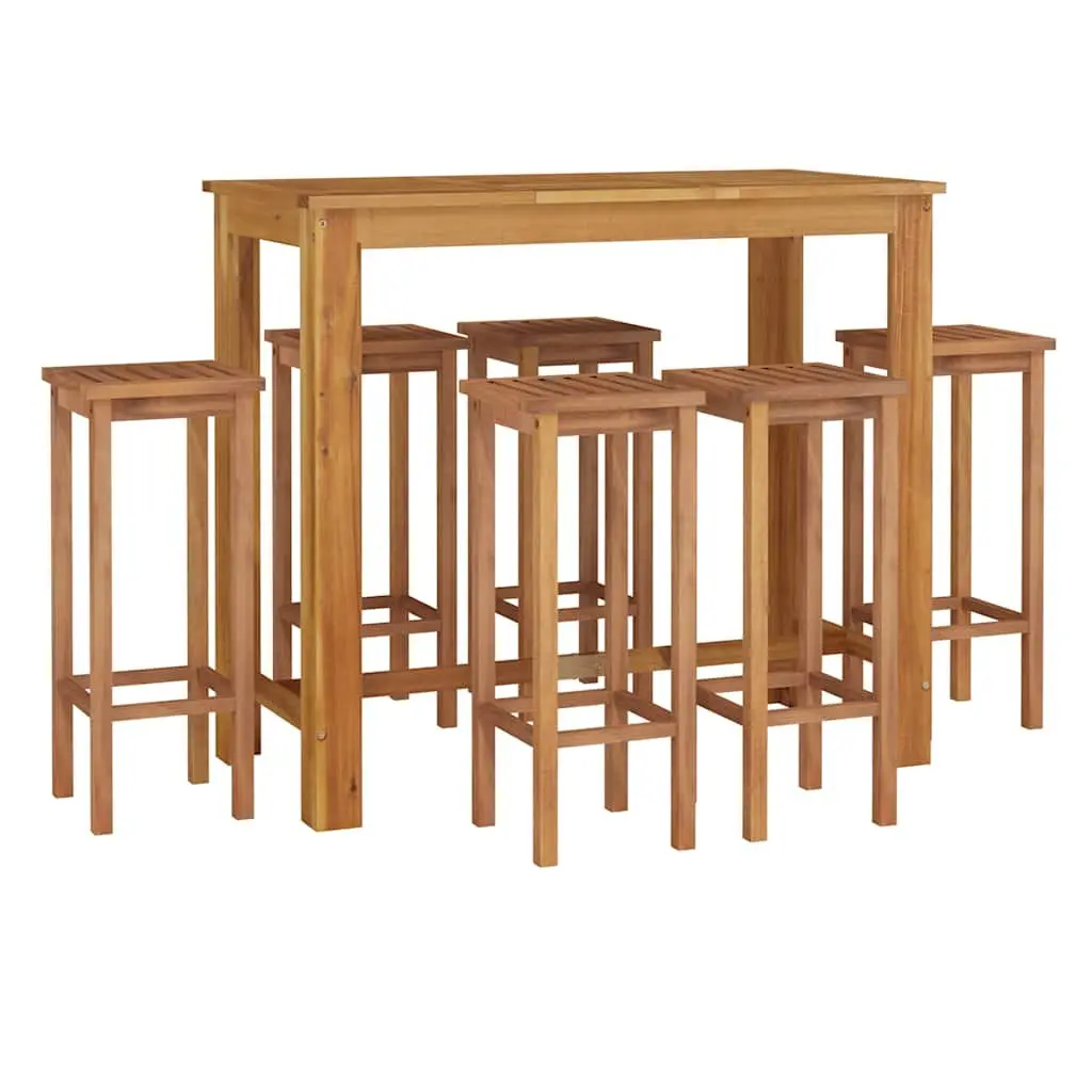 7 Piece Garden Bar Set Outdoor Use Solid Acacia Wood Brown