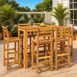 7 Piece Garden Bar Set Solid Acacia Wood Outdoor Furniture Brown